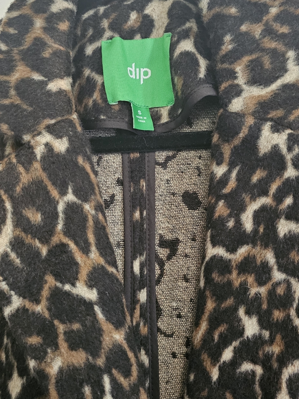 dip Leopard-Print Teddy Jacket in Black and Brown